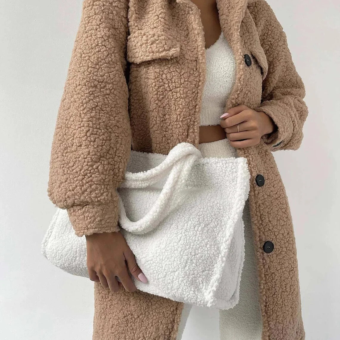 Fashion Ladies Teddy Tote Handbag Large Capacity Bride Tote Bag Custom Faux Fur Shoulder Shopping Bag for Women