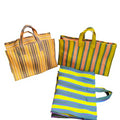 Fashion Striped Mini Makeup Bag with PU Zipper Closure Reusable Eco-Friendly Small Travel Portable Clutch Cosmetic Organizer Bag