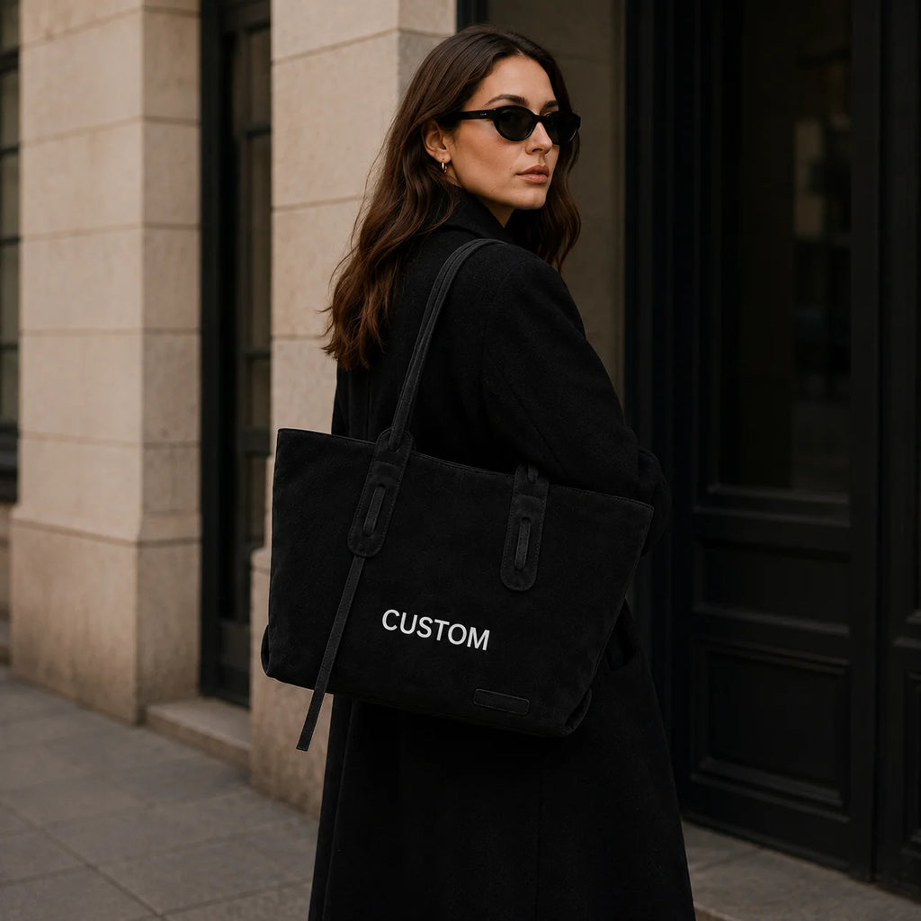 Faux Suede Women's Tote Bag Burgundy PU Leather Large Capacity Shoulder Handbag with Long Straps OEM Custom Logo