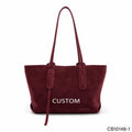 Faux Suede Women's Tote Bag Burgundy PU Leather Large Capacity Shoulder Handbag with Long Straps OEM Custom Logo