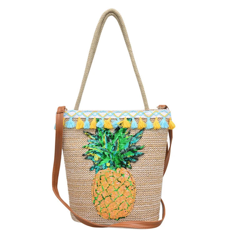 Female Bag 2019 Summer New Straw Beach Bag Fashion Pineapple Hand Shoulder Messenger Bag