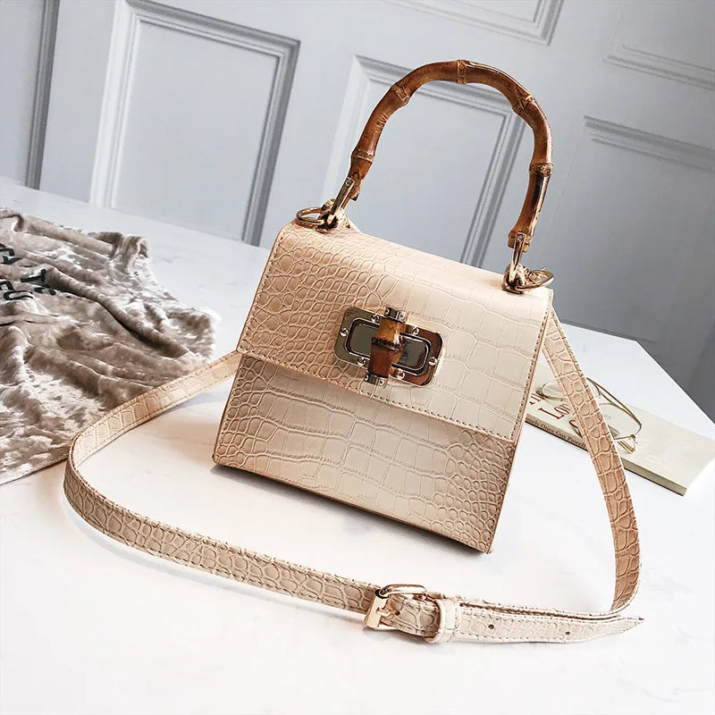 Female Bag crocodile Pattern Small square Female New Summer Fashion Shoulder Crossbody Bag Bamboo Holder Bag