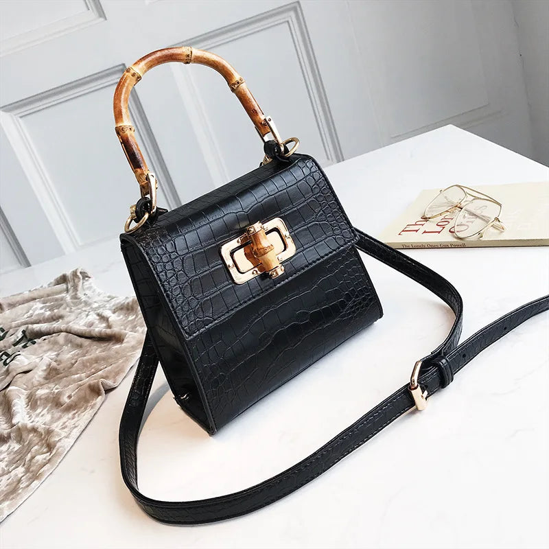 Female Bag crocodile Pattern Small square Female New Summer Fashion Shoulder Crossbody Bag Bamboo Holder Bag