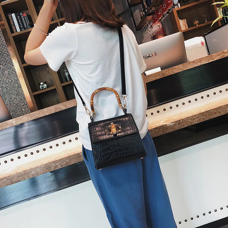 Female Bag crocodile Pattern Small square Female New Summer Fashion Shoulder Crossbody Bag Bamboo Holder Bag
