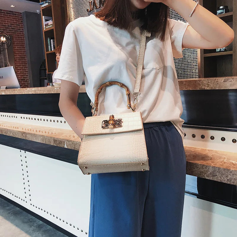 Female Bag crocodile Pattern Small square Female New Summer Fashion Shoulder Crossbody Bag Bamboo Holder Bag