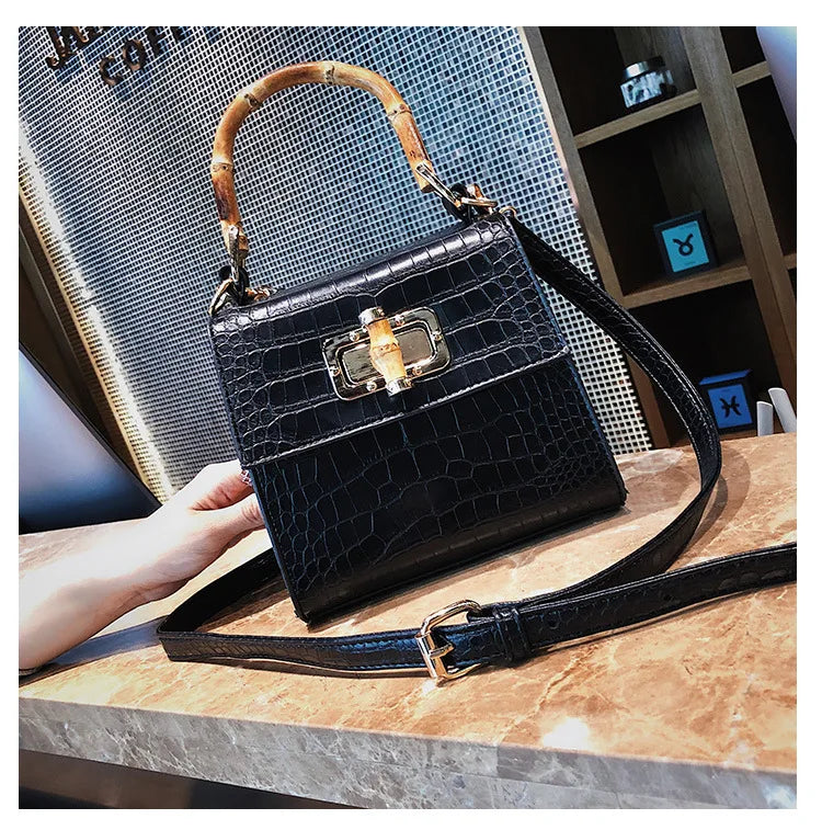 Female Bag crocodile Pattern Small square Female New Summer Fashion Shoulder Crossbody Bag Bamboo Holder Bag