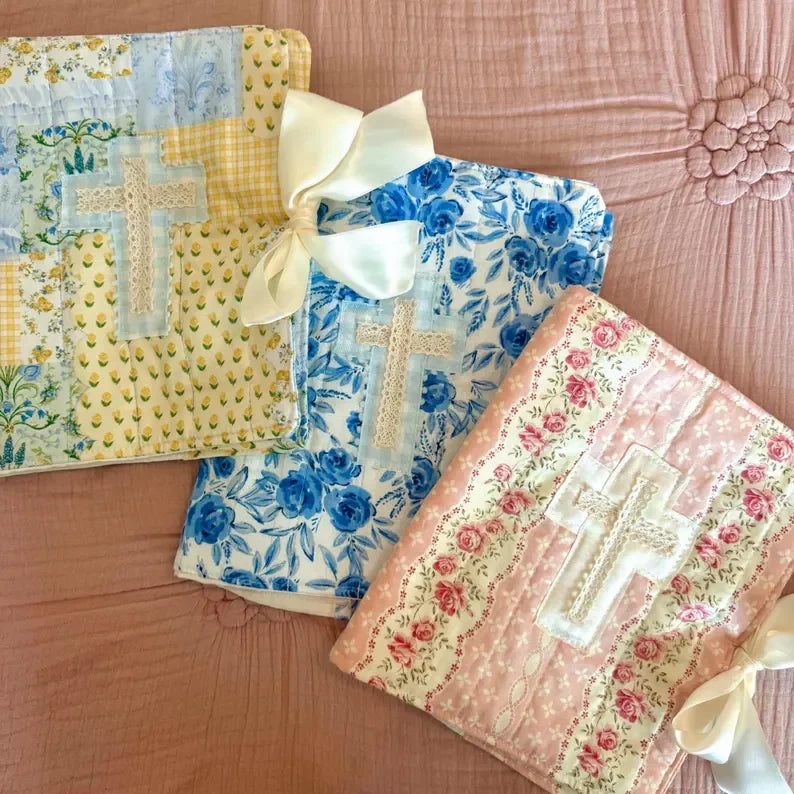 Floral Book Cover With Lace Ribbon Soft Cotton Quilted Book Sleeve Christmas Gift for Book Lovers