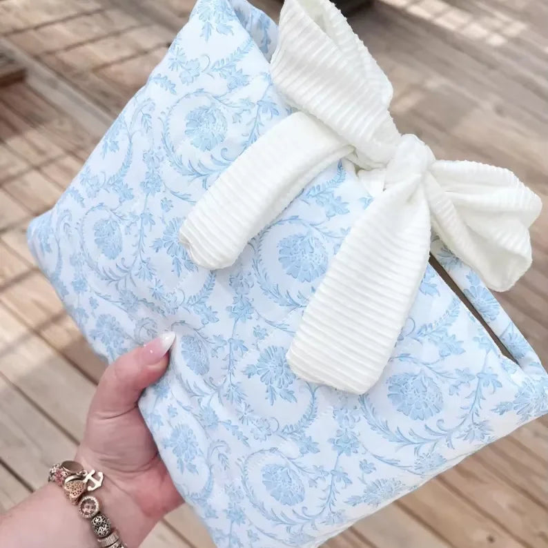 Floral Book Cover With Lace Ribbon Soft Cotton Quilted Book Sleeve Christmas Gift for Book Lovers