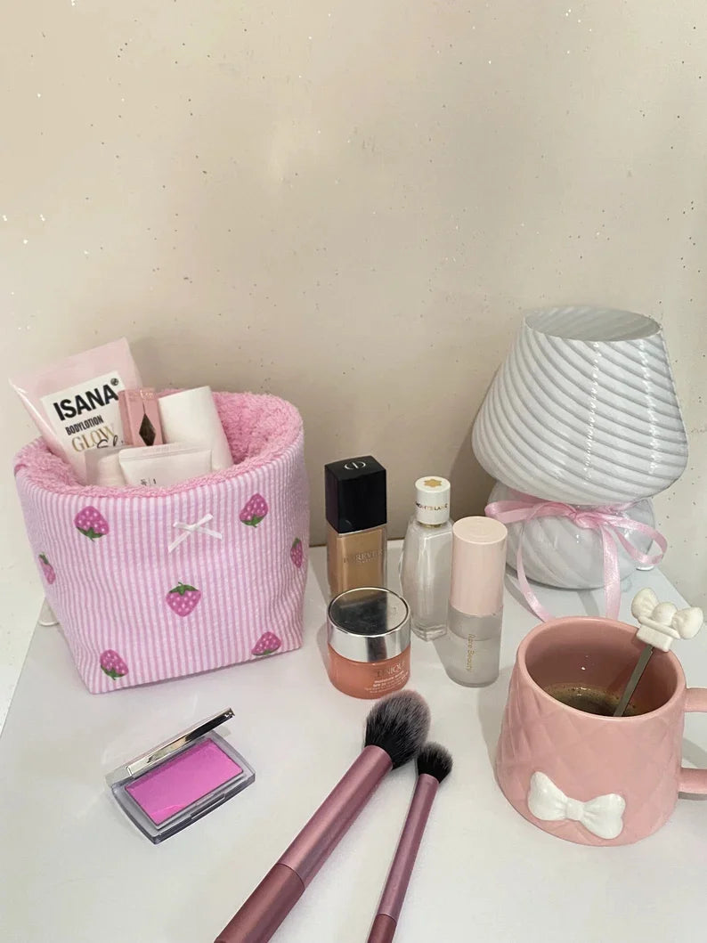 Floral Makeup Organizer Cosmetic Storage Baskets Pink Bow Makeup Organizer Cute Gift for Her