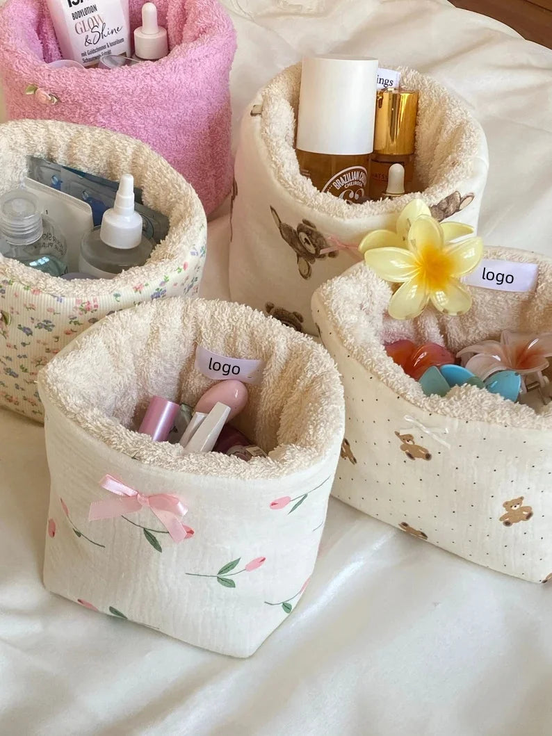 Floral Makeup Organizer Cosmetic Storage Baskets Pink Bow Makeup Organizer Cute Gift for Her