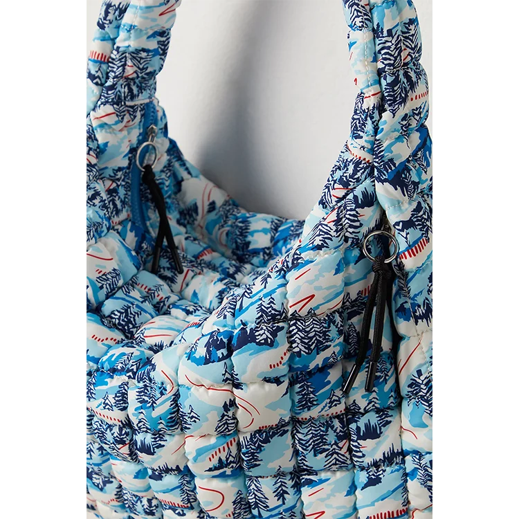 Floral Quilted Carry All Bag Handmade Cotton Shoulder Bag Blue Floral Strap Girly Bag