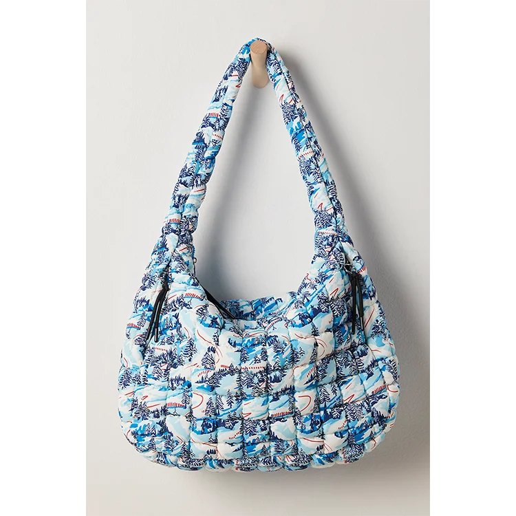 Floral Quilted Carry All Bag Handmade Cotton Shoulder Bag Blue Floral Strap Girly Bag