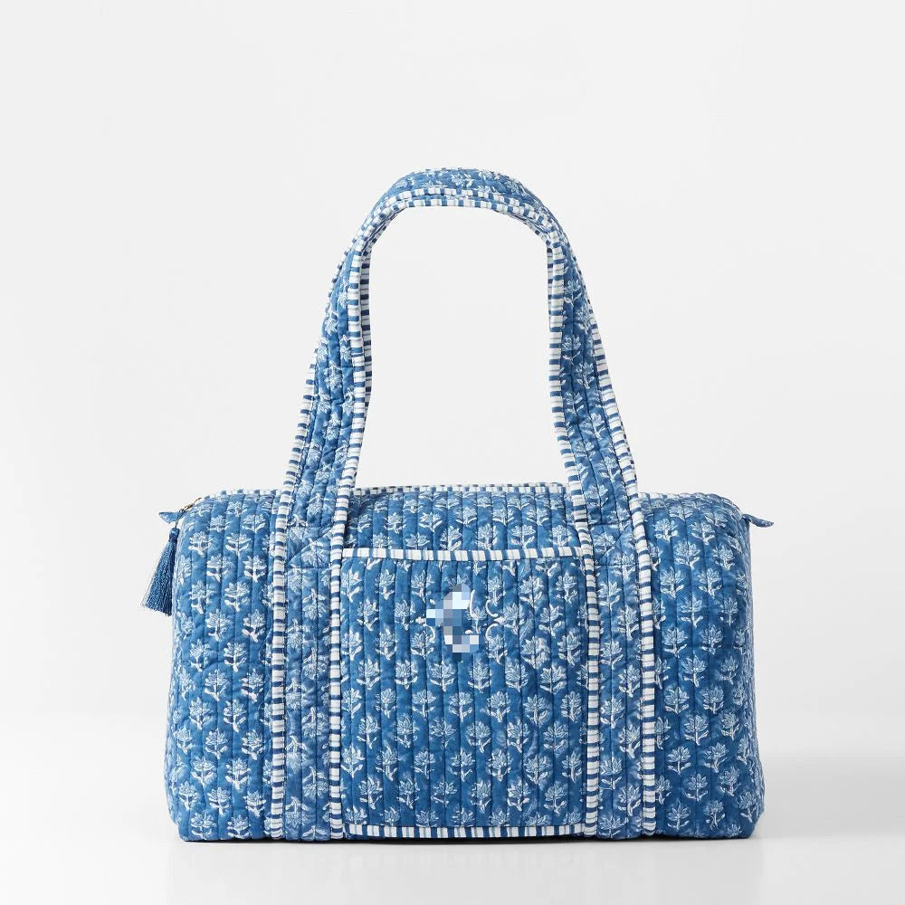 Floral Quilted Luggage Bag Handmade Cotton Duffle Bag Recycled Tote Bag