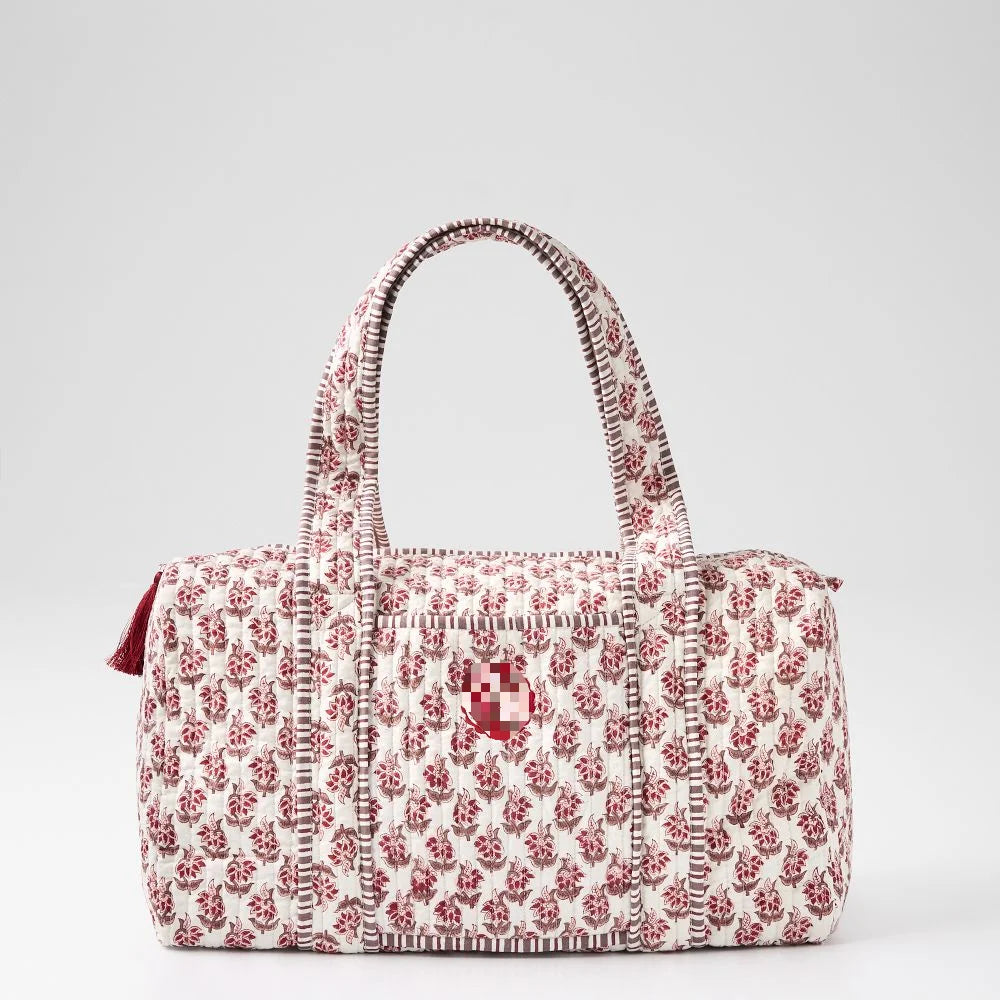 Floral Quilted Luggage Bag Handmade Cotton Duffle Bag Recycled Tote Bag