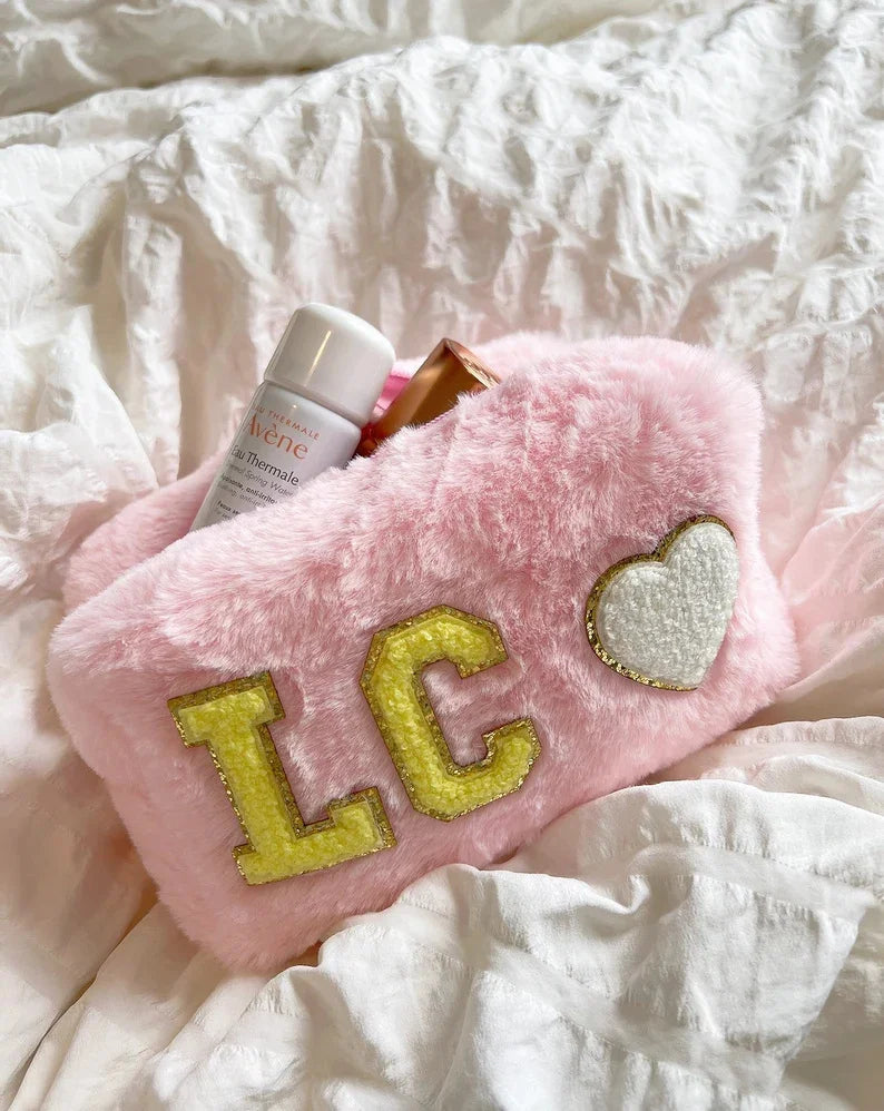 Fluffy Cute Cosmetic Pouch DIY Patch Storage Bag Beauty Bag
