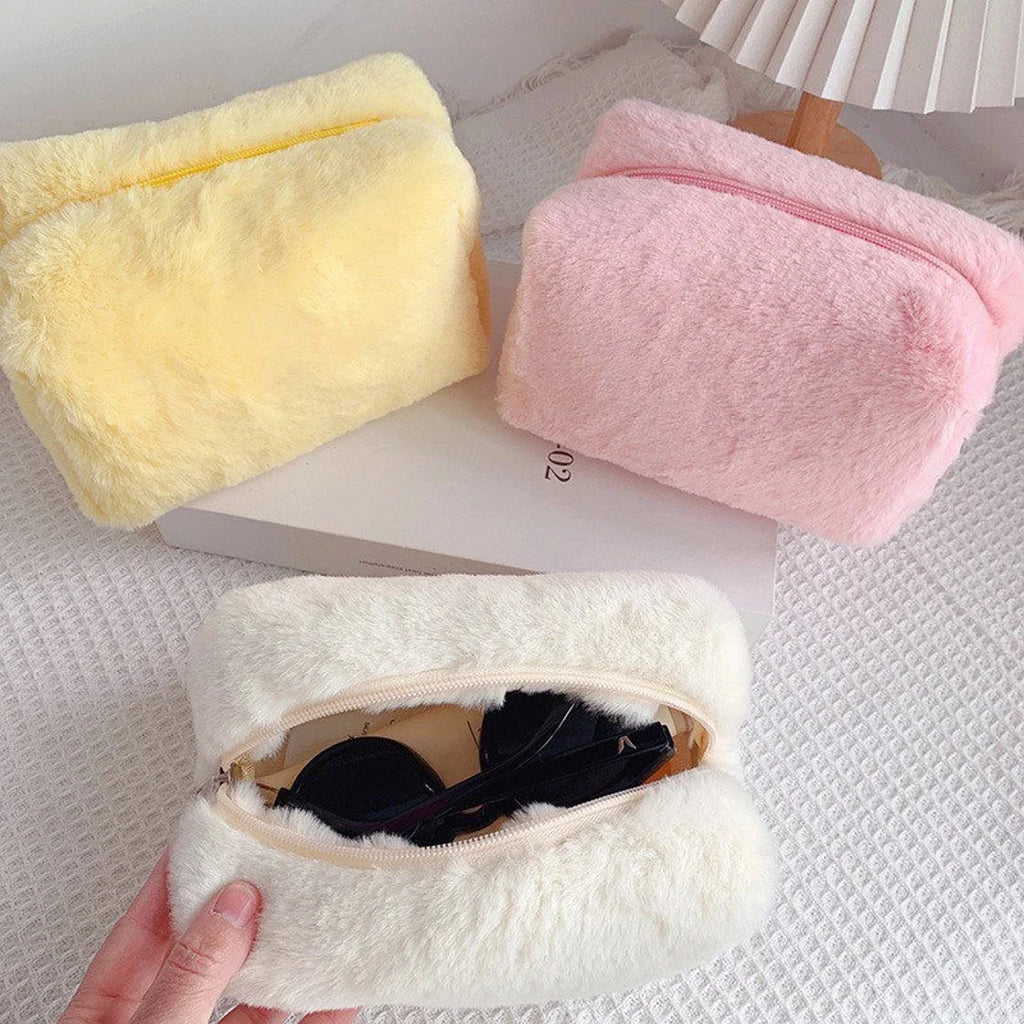 Fluffy Cute Cosmetic Pouch DIY Patch Storage Bag Beauty Bag