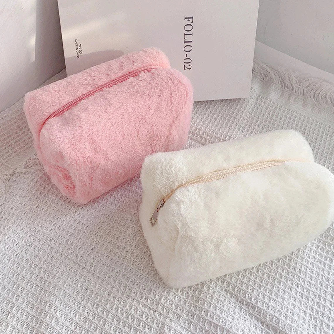 Fluffy Cute Cosmetic Pouch DIY Patch Storage Bag Beauty Bag