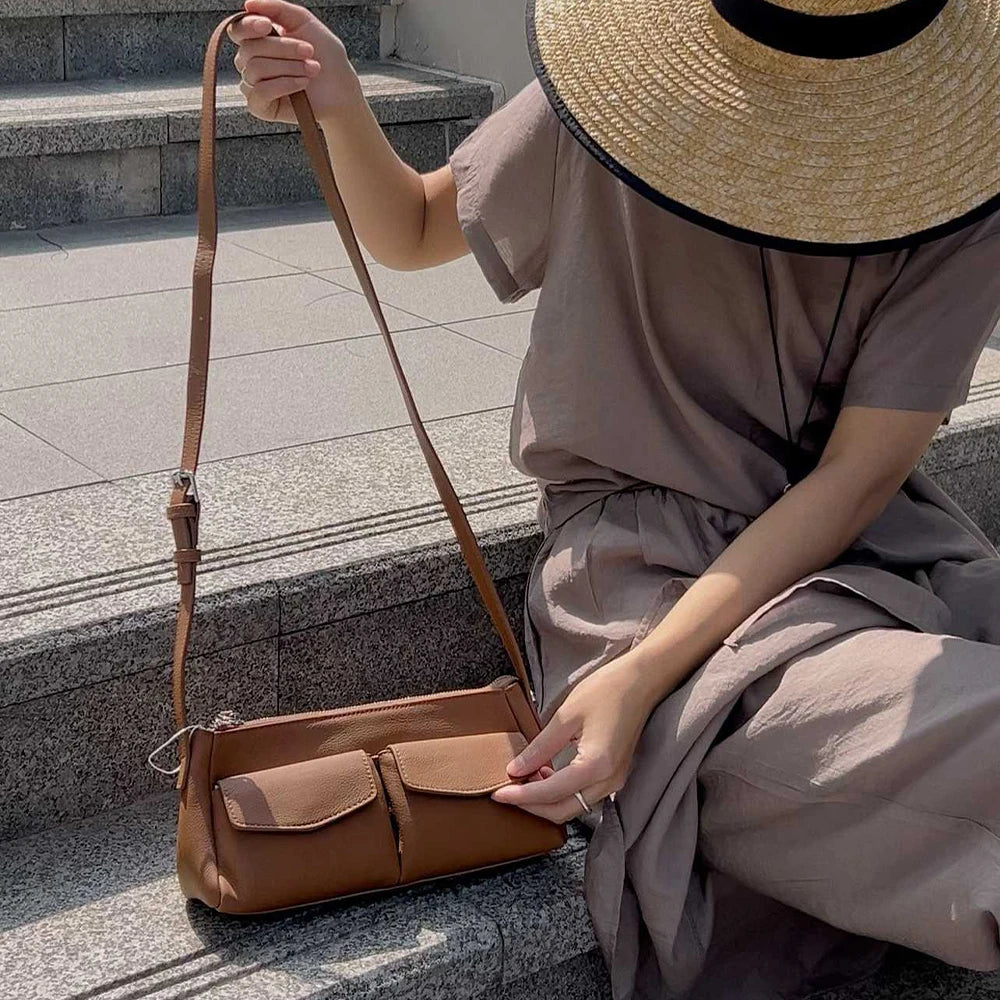 Genuine Leather Handbag Women Minimalist Shoulder Tote Bag for Work Travel Office Soft Cowhide Crossbody Satchel Purses