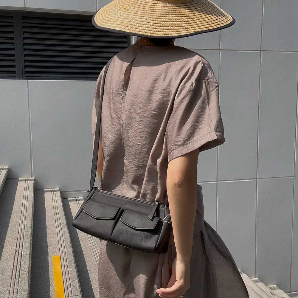 Genuine Leather Handbag Women Minimalist Shoulder Tote Bag for Work Travel Office Soft Cowhide Crossbody Satchel Purses