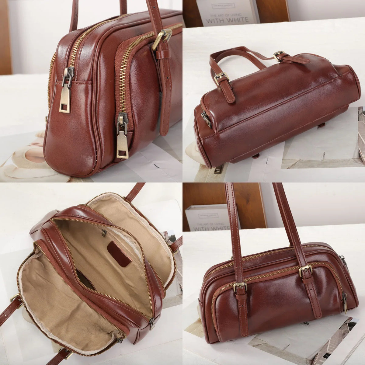 Genuine Leather Women's Shoulder Bag Underarm Bag Hot Sale of Vintage Vegetable Tanned Cowhide Ladies Bags