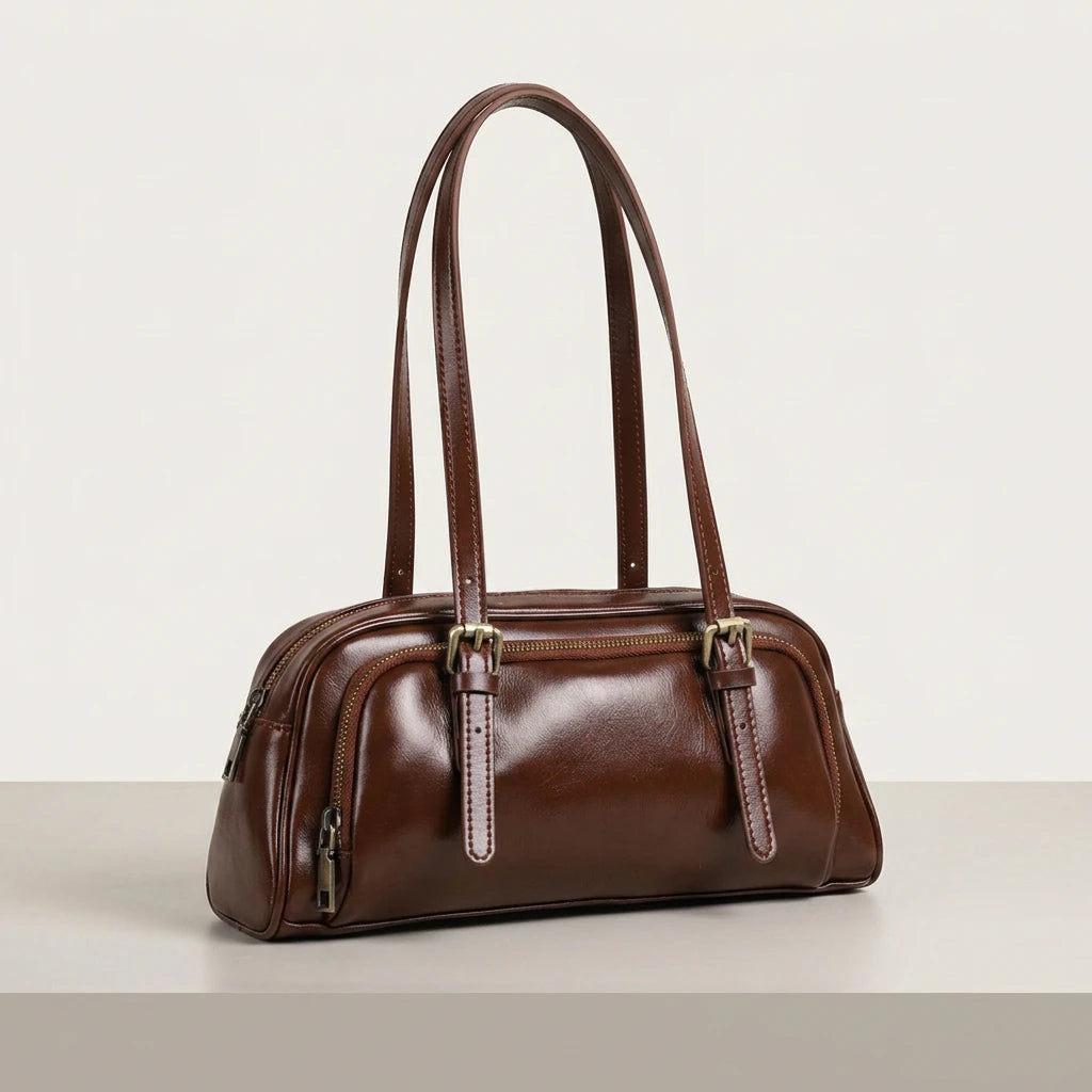 Genuine Leather Women's Shoulder Bag Underarm Bag Hot Sale of Vintage Vegetable Tanned Cowhide Ladies Bags