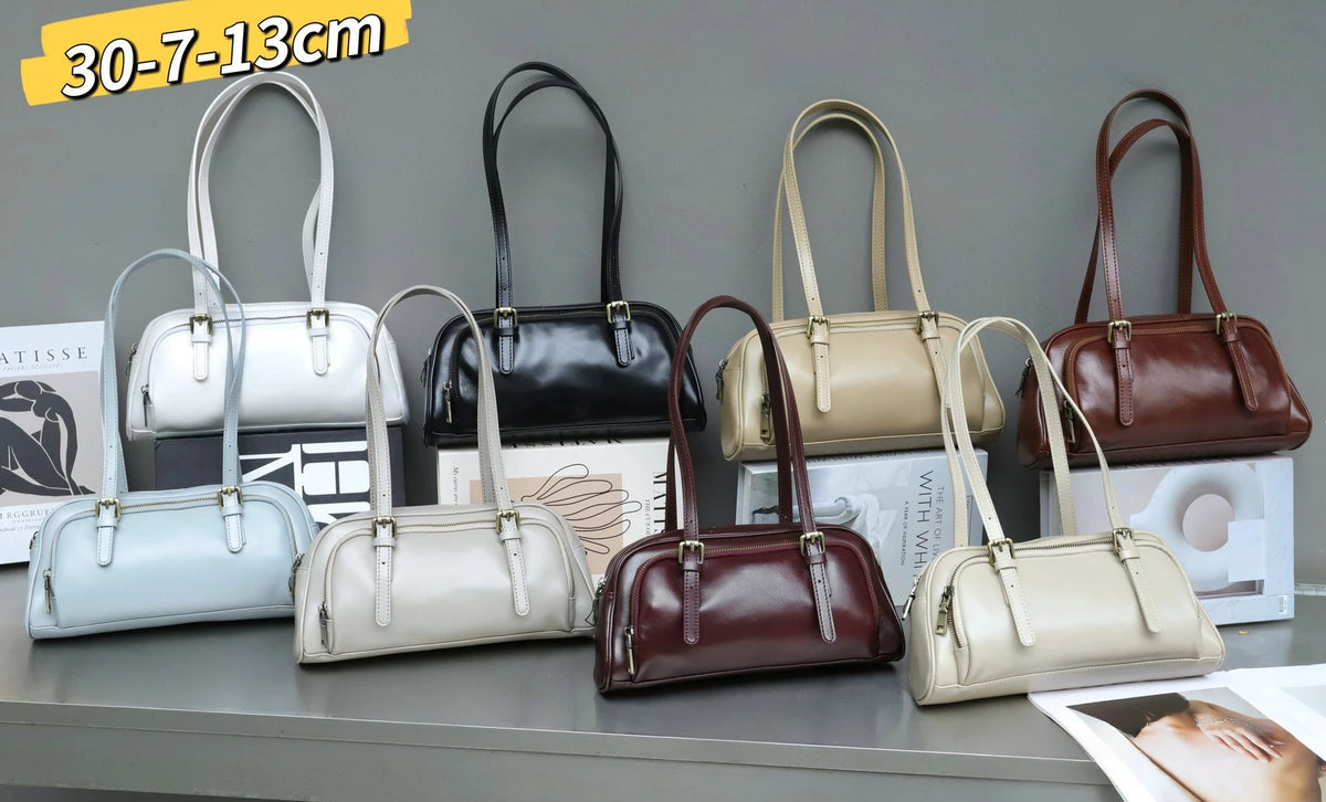 Genuine Leather Women's Shoulder Bag Underarm Bag Hot Sale of Vintage Vegetable Tanned Cowhide Ladies Bags