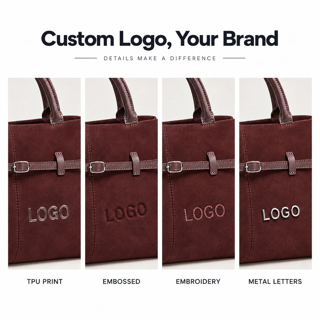 Genuine Suede Leather Tote Bag Top Handle Bag Detachable Crossbody Strap Front Belt Buckle Custom Logo Private Label Wholesale