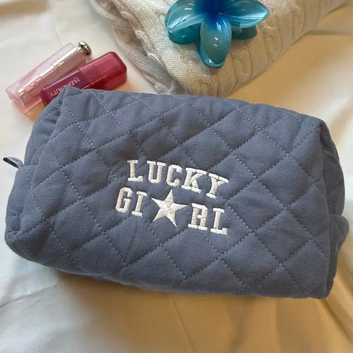 Handmade Blue Dots Make up Bags Medium Travel Foldable Quilted Beauty Pouches Multifunction Corduroy Cosmetics Organizer Bags