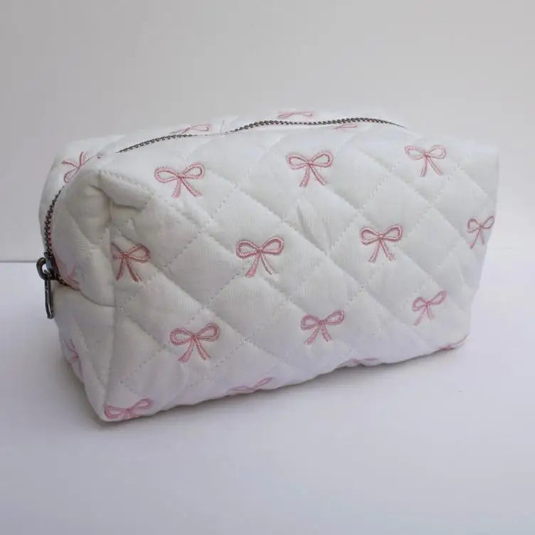Handmade Blue Dots Make up Bags Medium Travel Foldable Quilted Beauty Pouches Multifunction Corduroy Cosmetics Organizer Bags