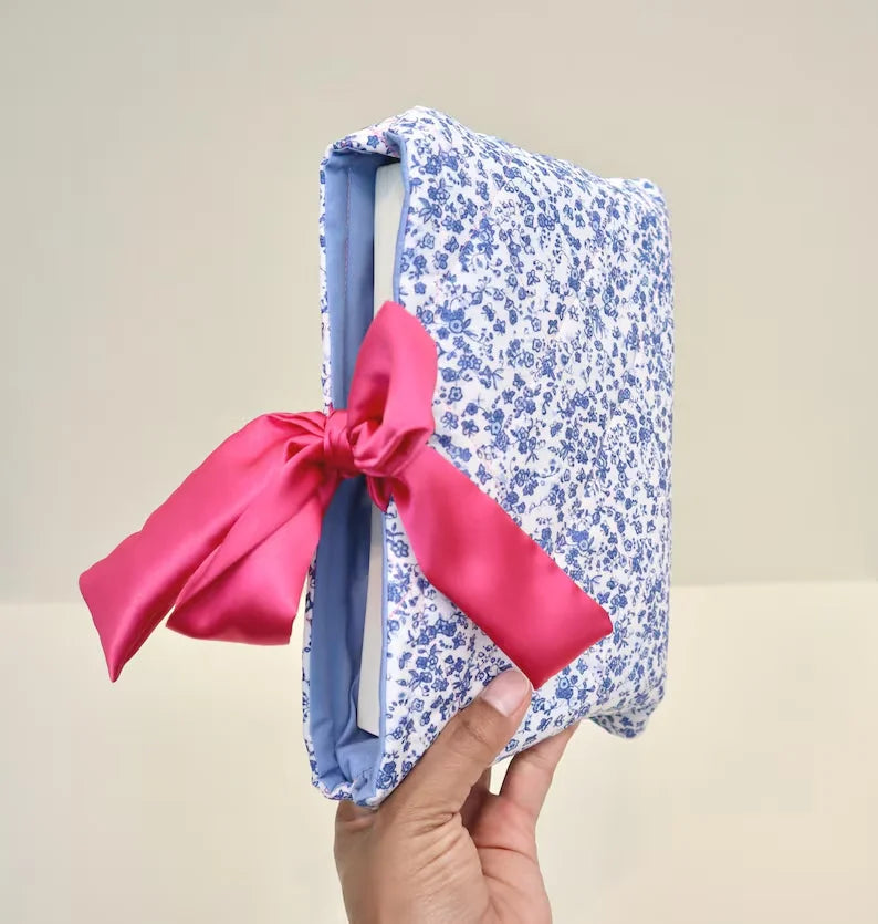 Handmade Book Sleeve Pouch Floral Books Protector Quilted Bow Bible Sleeve Book Cover