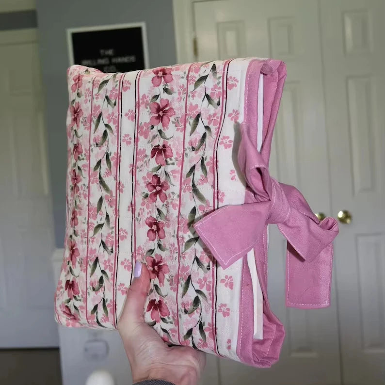 Handmade Book Sleeve Pouch Floral Books Protector Quilted Bow Bible Sleeve Book Cover