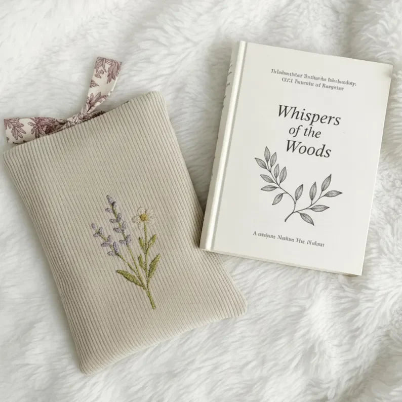 Handmade Corduroy Book Cover Personalized Bible Sleeve Embroidered Kindle Sleeve With Floral Bow
