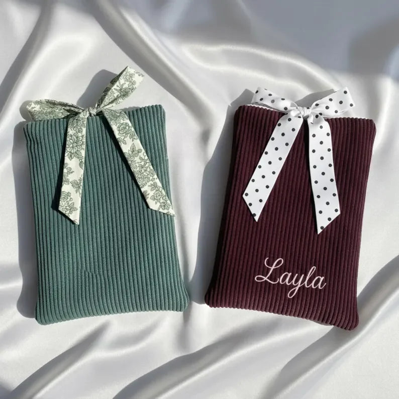 Handmade Corduroy Book Cover Personalized Bible Sleeve Embroidered Kindle Sleeve With Floral Bow