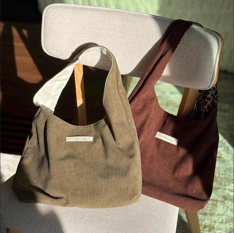 Handmade Corduroy Handbag Girls Leopard Tote Shoulder Bag Light Weight Customizable Women's Canvas Shoulder Bag