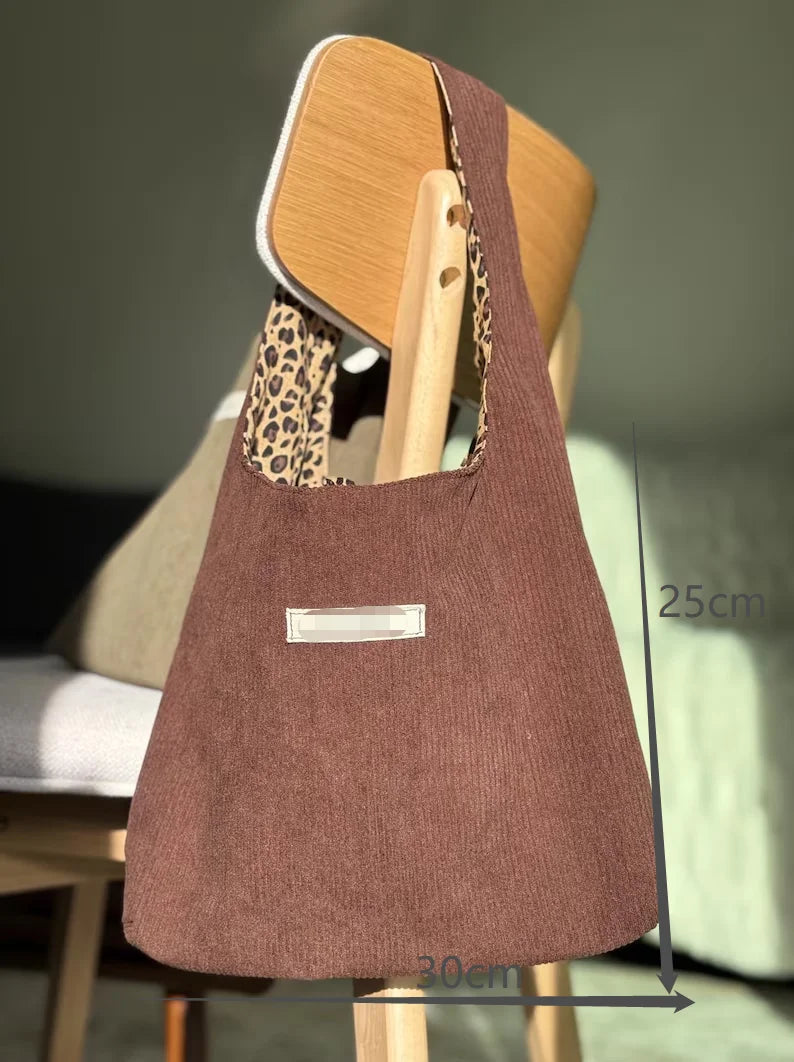 Handmade Corduroy Handbag Girls Leopard Tote Shoulder Bag Light Weight Customizable Women's Canvas Shoulder Bag