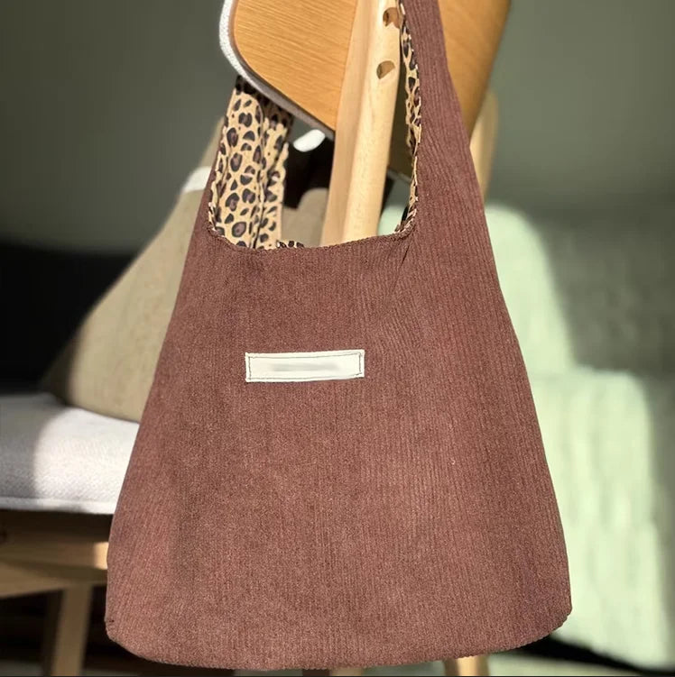 Handmade Corduroy Handbag Girls Leopard Tote Shoulder Bag Light Weight Customizable Women's Canvas Shoulder Bag