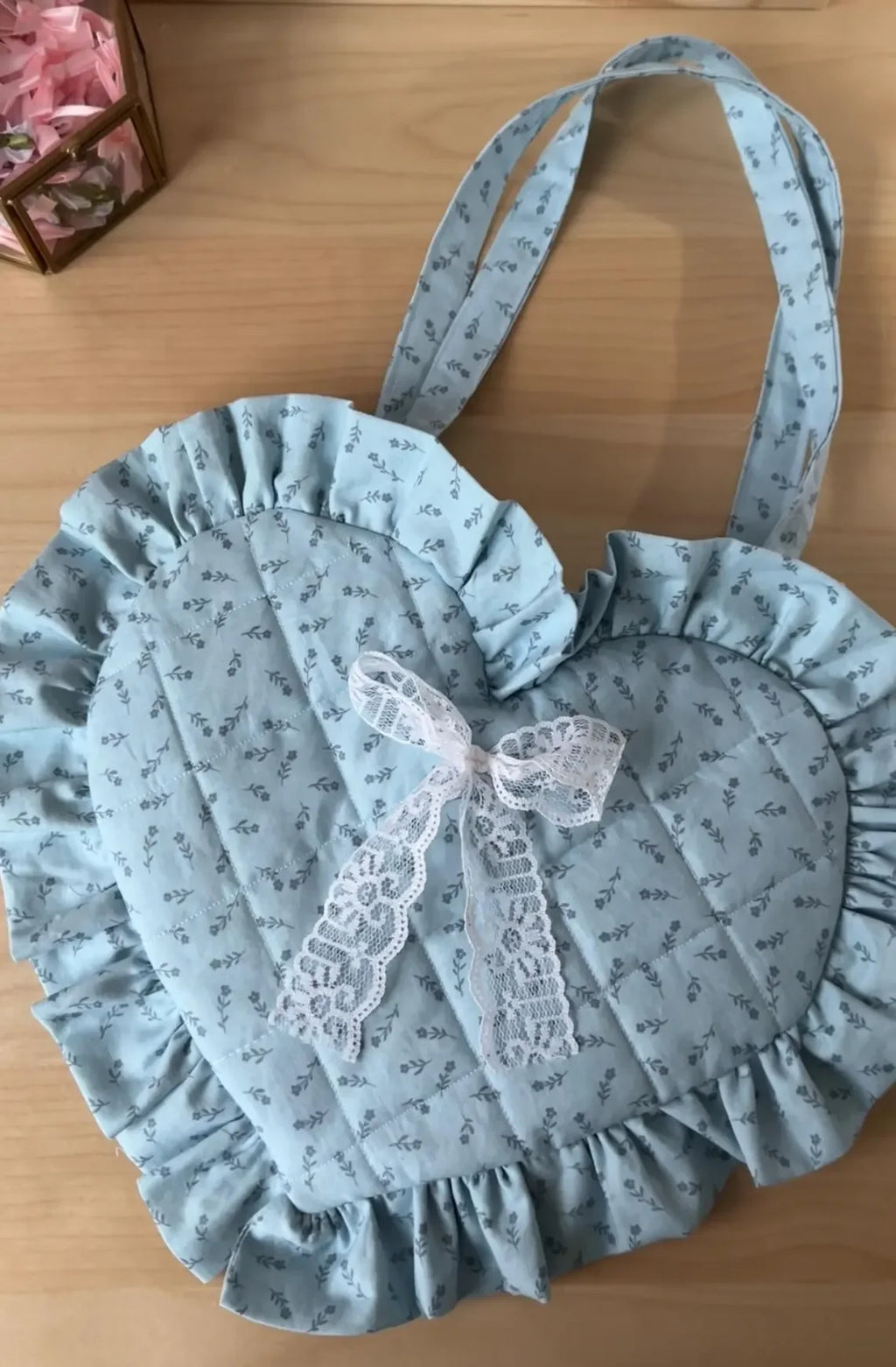 Handmade Cotton Heart Shaped Quilted Croquet Tote Bag Purse Custom Logo Shoulder Bag