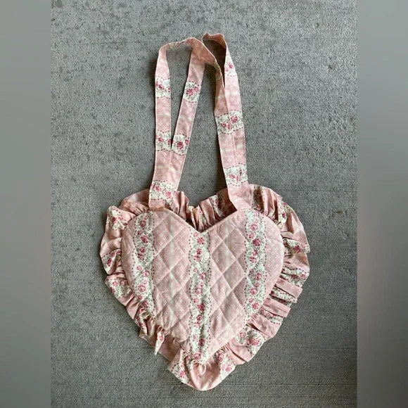 Handmade Cotton Heart Shaped Quilted Croquet Tote Bag Purse Custom Logo Shoulder Bag