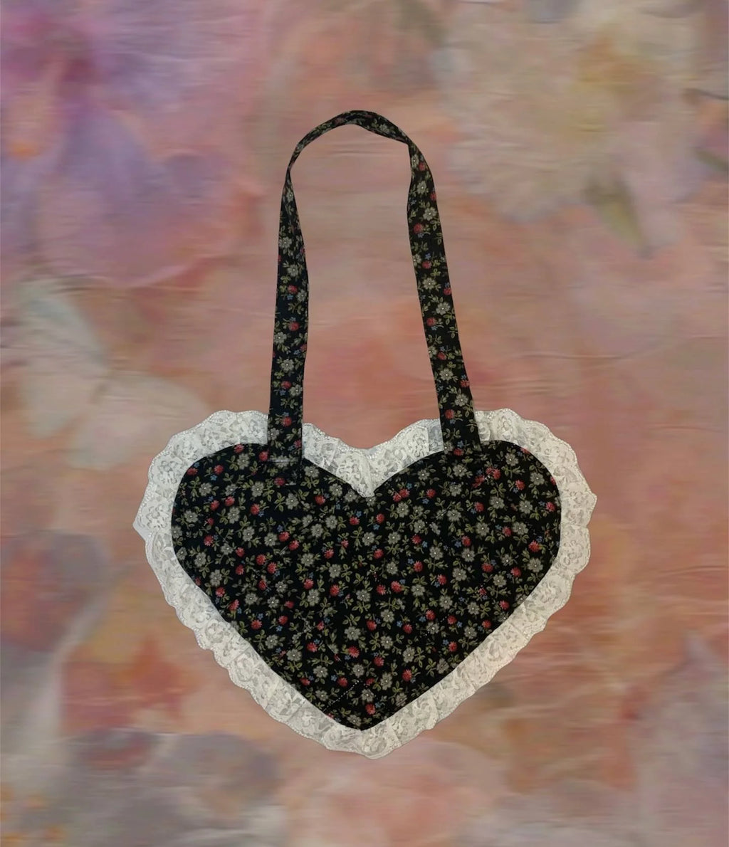 Handmade Cotton Heart Shaped Quilted Croquet Tote Bag Purse Custom Logo Shoulder Bag