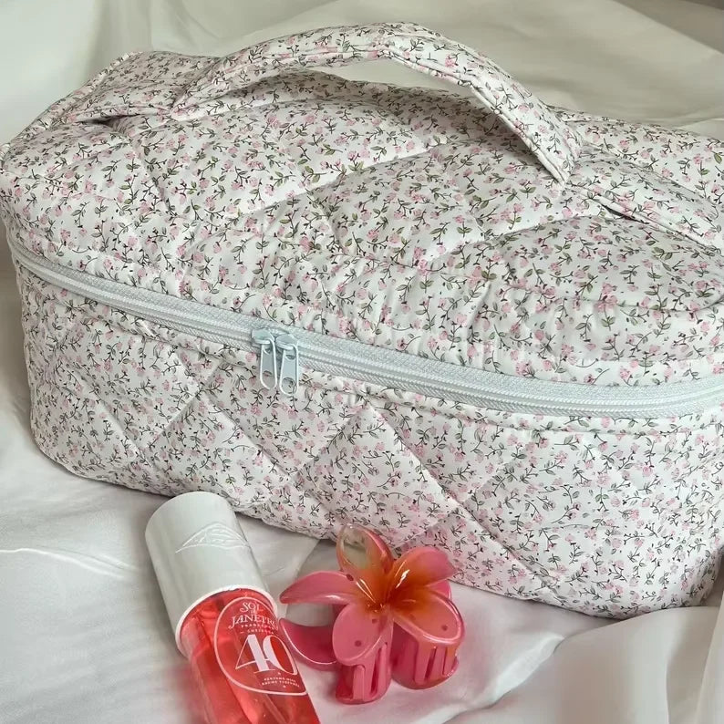 Handmade Cotton Quilted Big Makeup Case Personalized Travel Cosmetic Bag Custom Hair Tool Bag