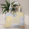 Handmade Cotton Tote Bag Personalized Quilted Book Bag Laptop Computer Carryall with Bow