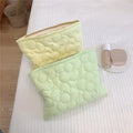 Handmade Cute Quilted Daisy Puffy Cosmetic Pouch Candy Color Cotton Women Clutch Bag