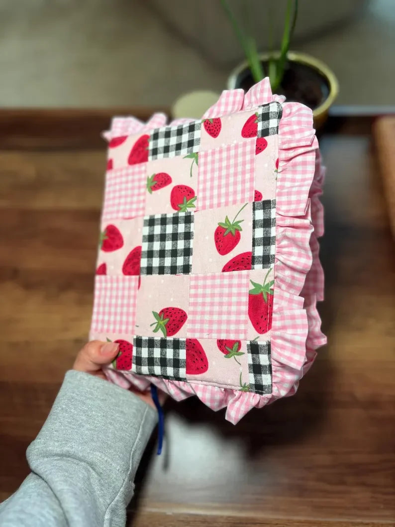 Handmade Floral Cotton Book Cover Customized Bible Ruffle Sleeve Kindle Sleeve With Bow