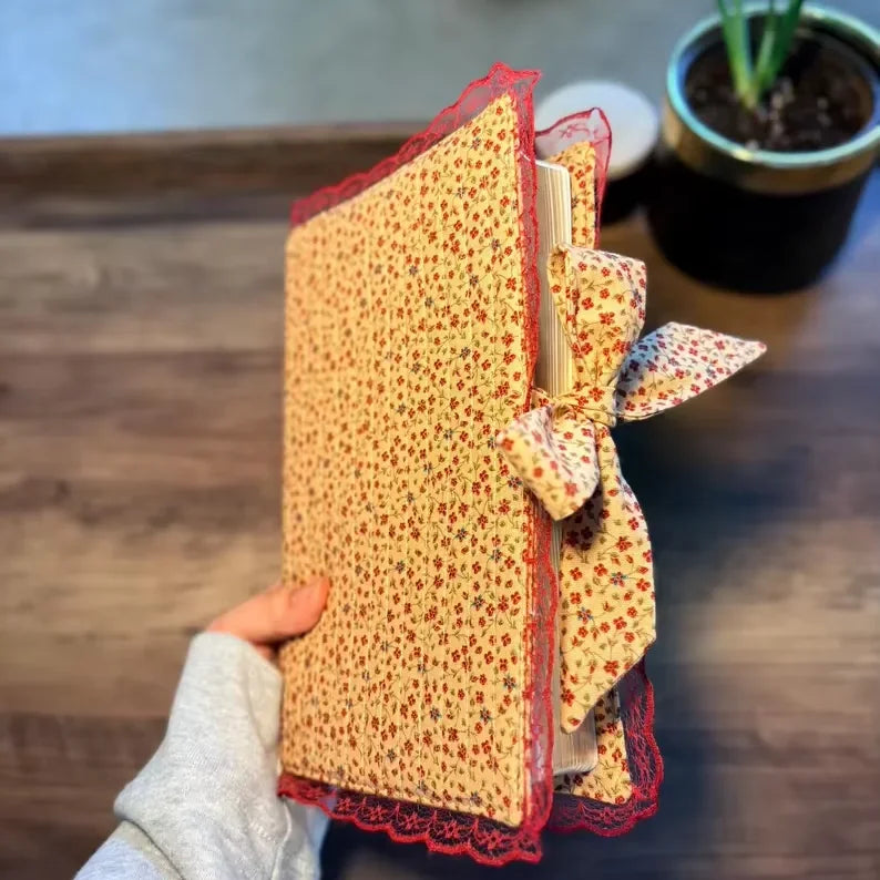 Handmade Floral Cotton Book Cover Customized Bible Ruffle Sleeve Kindle Sleeve With Bow