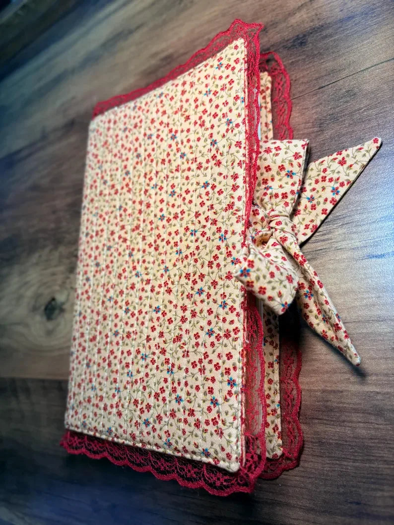 Handmade Floral Cotton Book Cover Customized Bible Ruffle Sleeve Kindle Sleeve With Bow