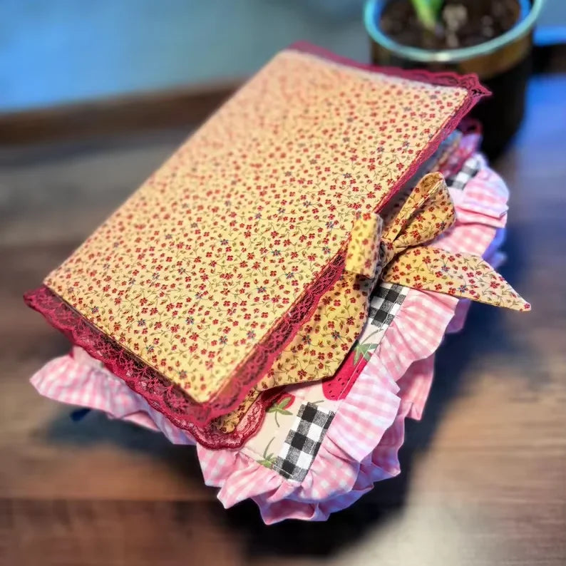 Handmade Floral Cotton Book Cover Customized Bible Ruffle Sleeve Kindle Sleeve With Bow