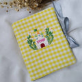 Handmade Gift Custom Embroidery logo Yellow Gingham Personalised Useful Floral Book Cover