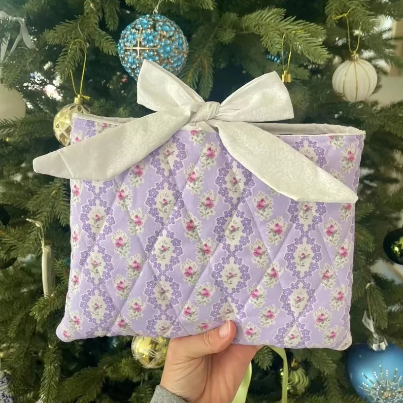 Handmade Quilted Book Cover Embroidered Quilted Bible Sleeve Floral Quilted Bow Bible/Book Bag