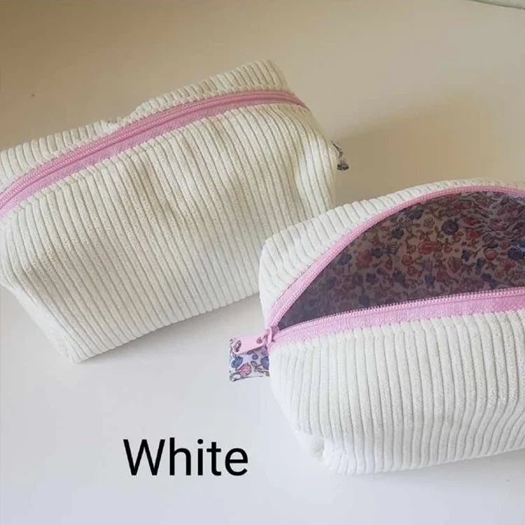 Handmade Small Corduroy Cosmetic Bag Custom Logo Velvet Makeup Bag Lightweight Travel Women Toiletry Pouch