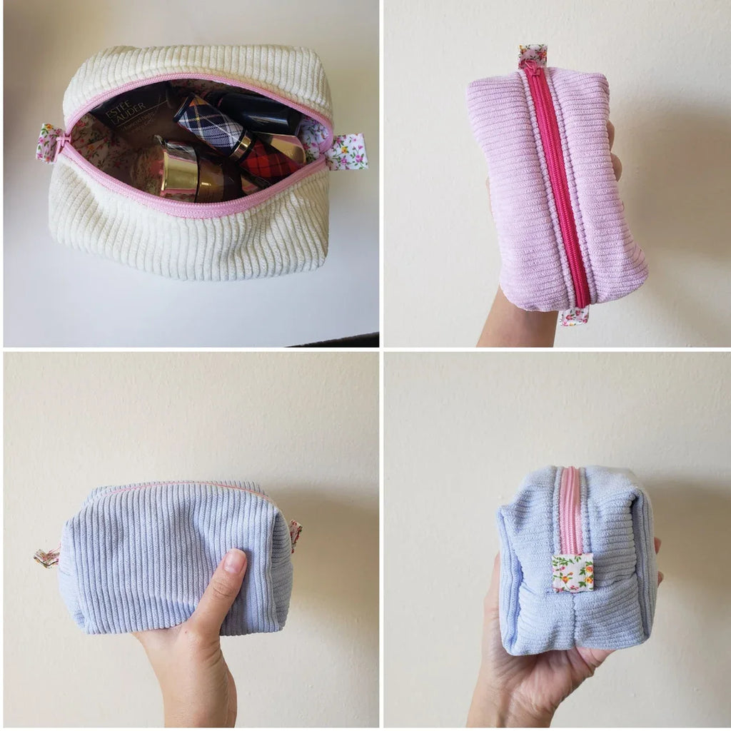 Handmade Small Corduroy Cosmetic Bag Custom Logo Velvet Makeup Bag Lightweight Travel Women Toiletry Pouch
